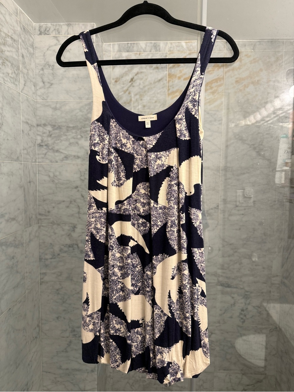 Silence + Noise Navy and Cream Printed Sleeveless Tank Dress